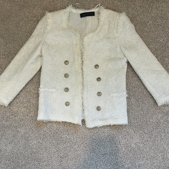 Zara Jackets & Blazers - Zara White Tweed Blazer, Size M